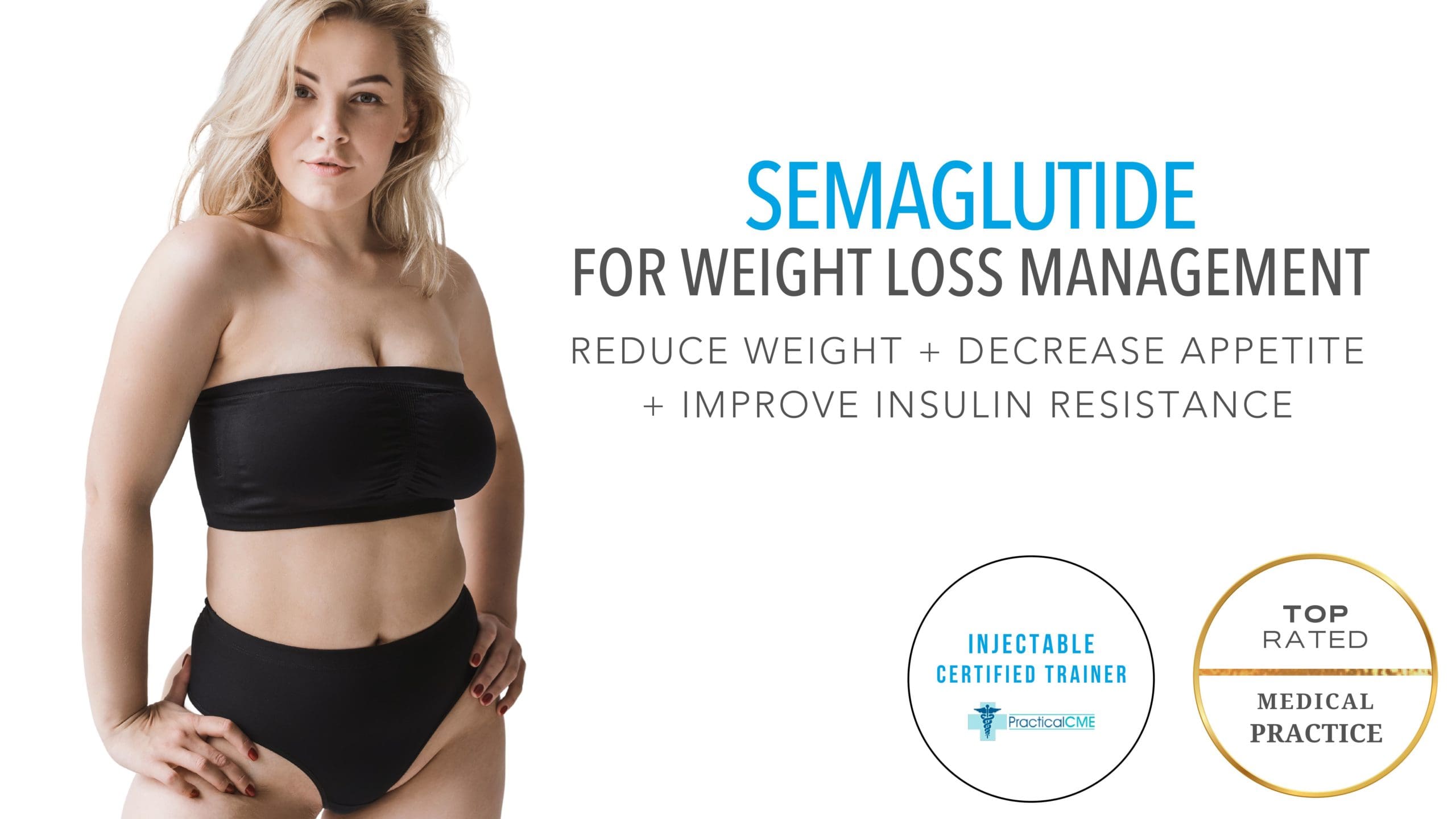 Woman looking healthy and happy as a result of semaglutide treatment for weight loss management.